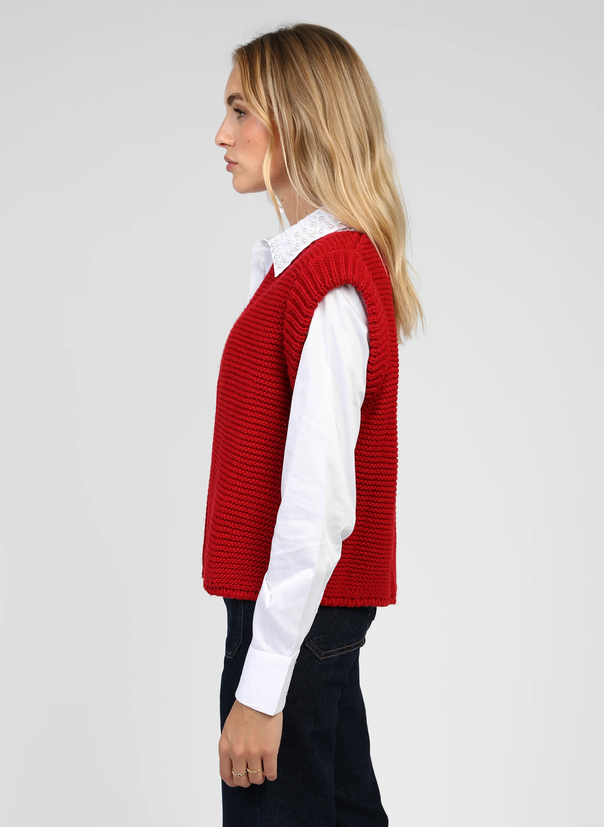 CARDIGAN SANS MANCHE LEGRINGOU rouge - Image 3