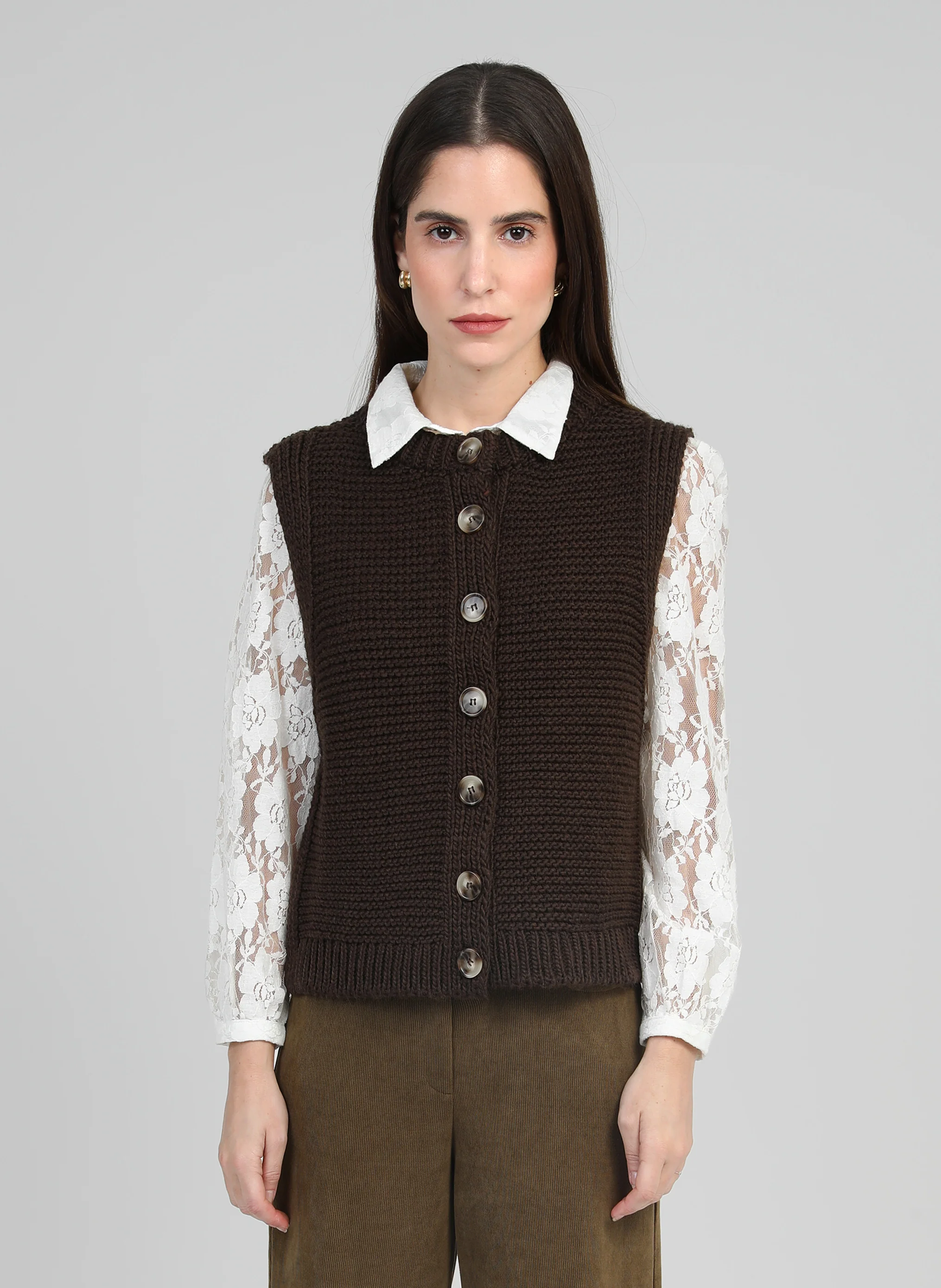 CARDIGAN SANS MANCHE LEJICKY chocolat