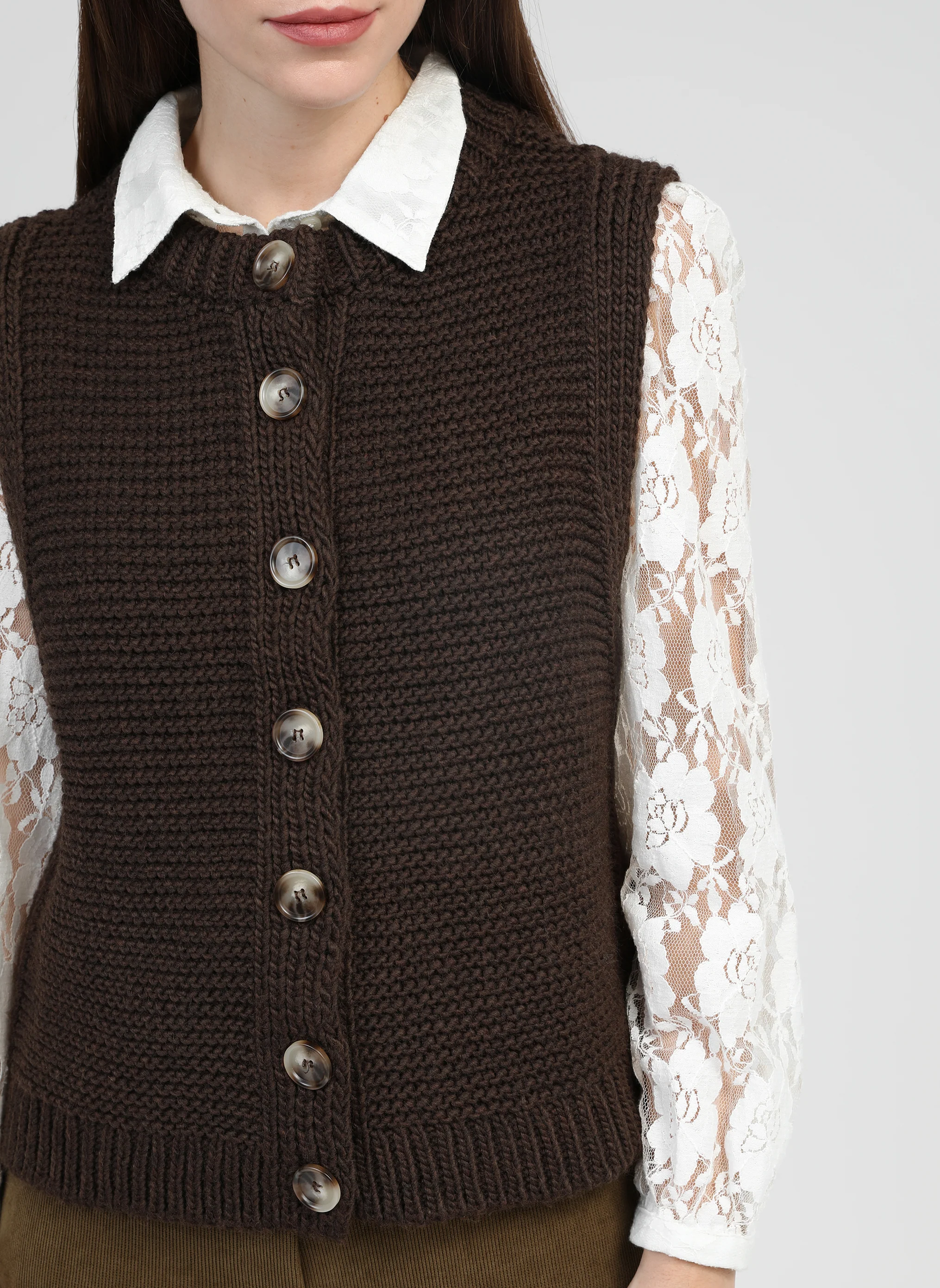 CARDIGAN SANS MANCHE LEJICKY chocolat - Image 2
