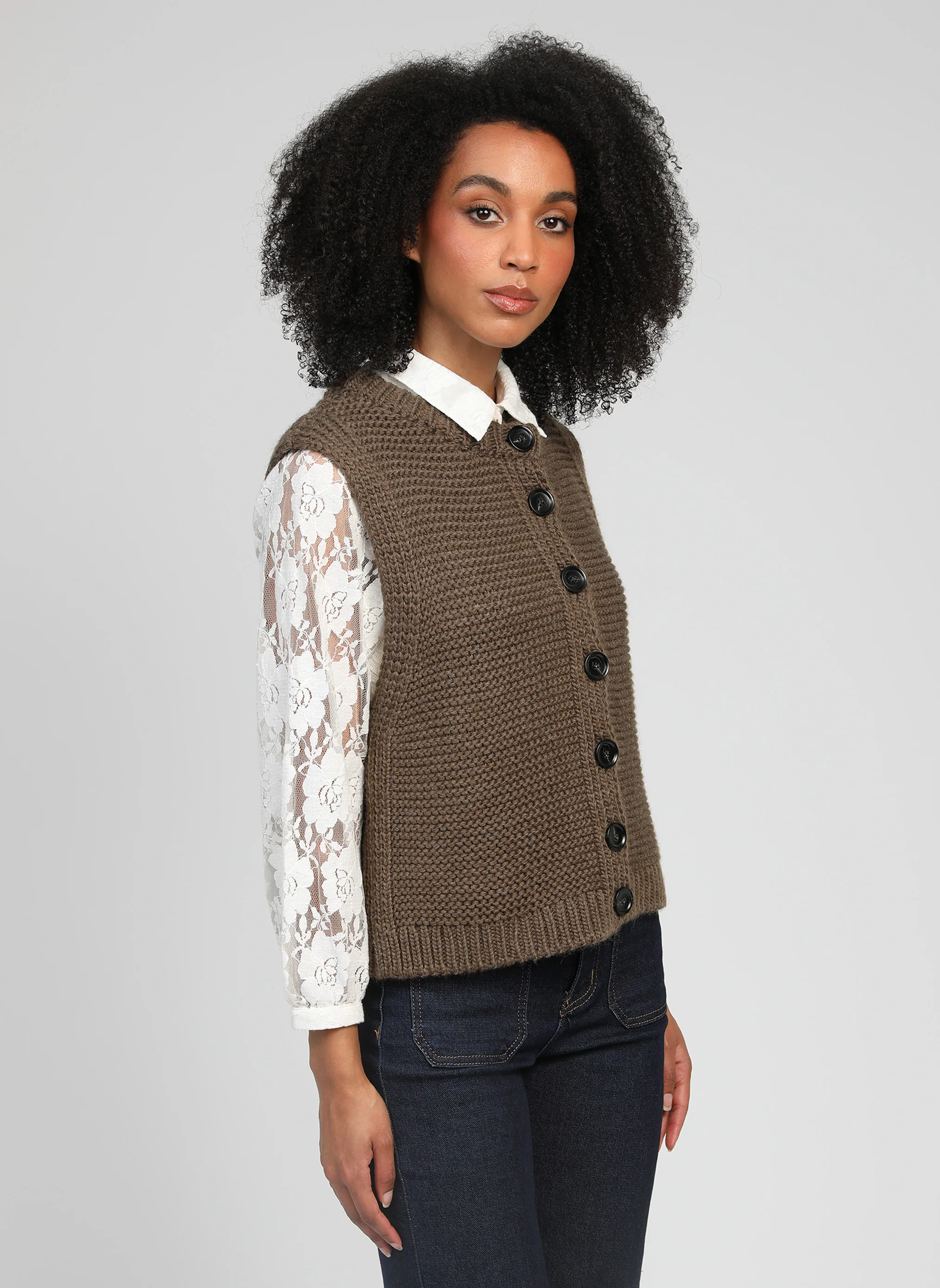 CARDIGAN SANS MANCHE LEJICKY militaire - Image 3