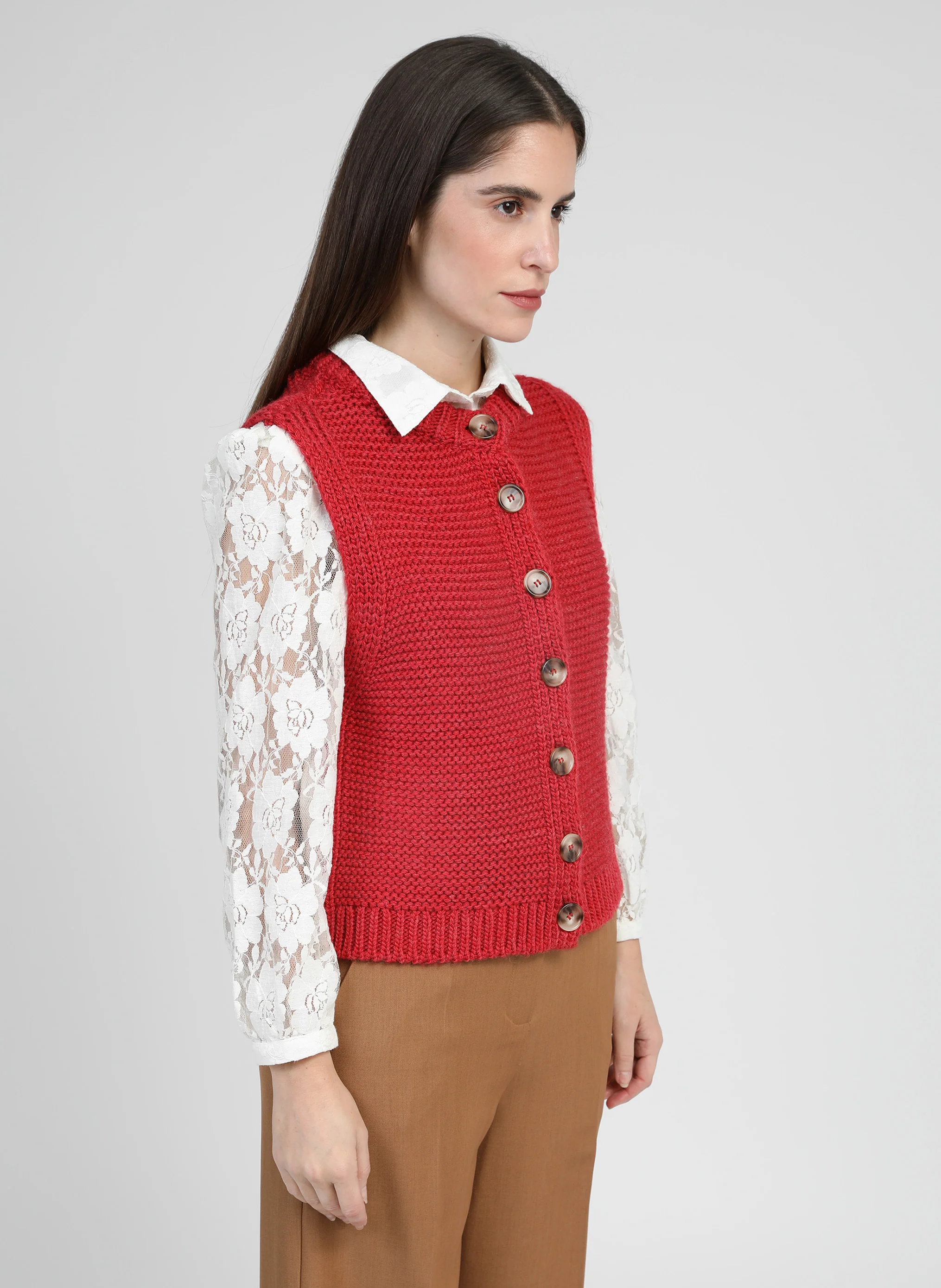 CARDIGAN SANS MANCHE LEJICKY rouge - Image 3